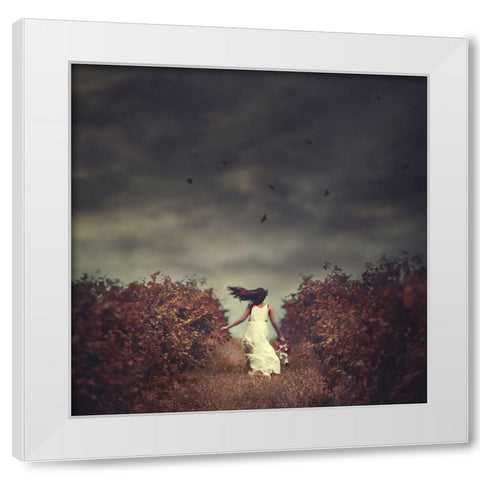 My Escape: A Girls Escape Into Her Dark Dreamworld White Modern Wood Framed Art Print by Sozza, Fabio