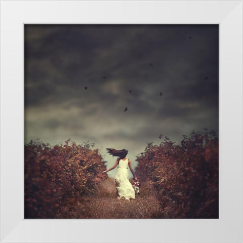 My Escape: A Girls Escape Into Her Dark Dreamworld White Modern Wood Framed Art Print by Sozza, Fabio