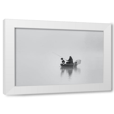 Waiting For The Big Catch White Modern Wood Framed Art Print by Hermann, Uschi