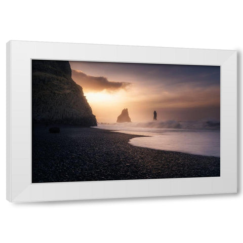 Reynisfjara Sunrise White Modern Wood Framed Art Print by Ruiz Dueso, Jorge