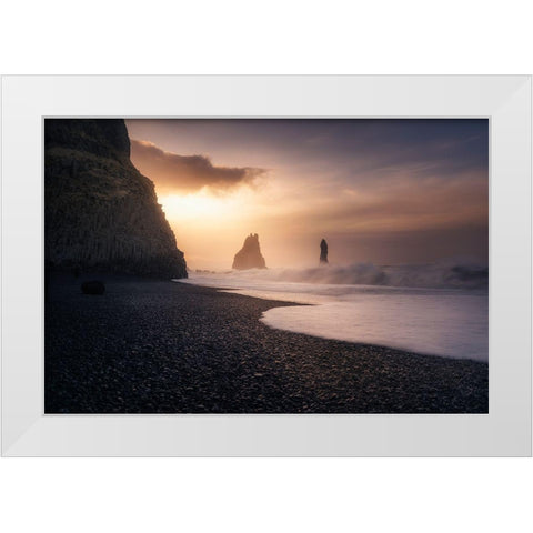 Reynisfjara Sunrise White Modern Wood Framed Art Print by Ruiz Dueso, Jorge