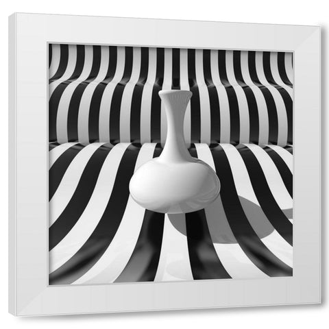 Bottle And Strips White Modern Wood Framed Art Print by Bunjamin, Antonyus