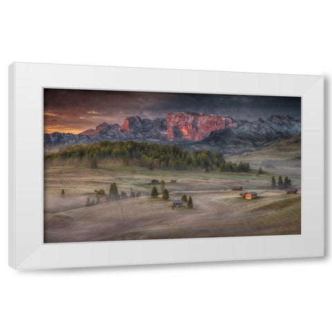 Burning Mountains Over The Frozen Valley White Modern Wood Framed Art Print by Svoboda Mqep, Peter