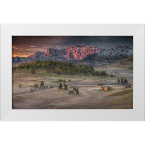 Burning Mountains Over The Frozen Valley White Modern Wood Framed Art Print by Svoboda Mqep, Peter