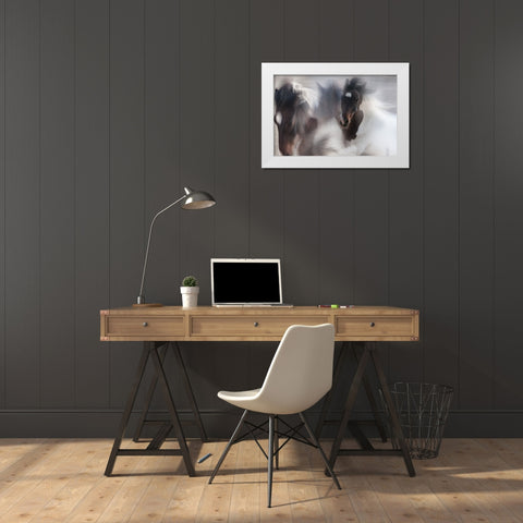 Runaway Horse White Modern Wood Framed Art Print by Benezech, Martine