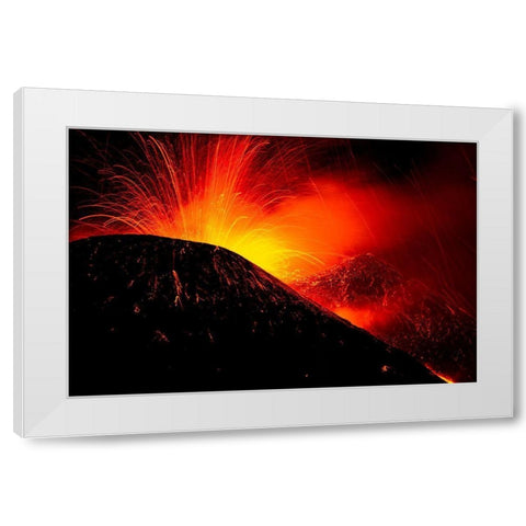 Eruption By Night White Modern Wood Framed Art Print by Genovese, Simone