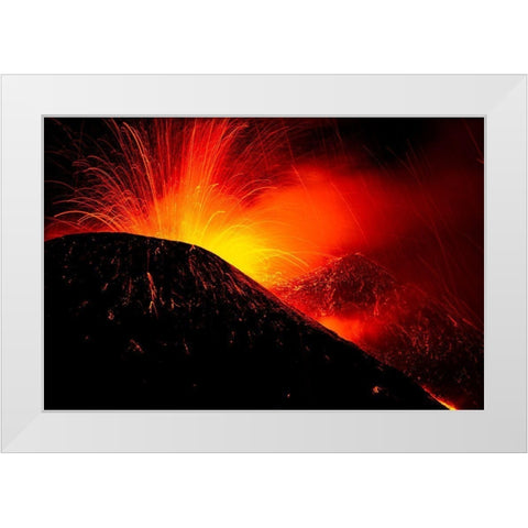Eruption By Night White Modern Wood Framed Art Print by Genovese, Simone