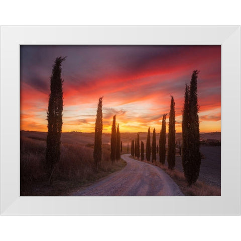Tuscany Sunset White Modern Wood Framed Art Print by Anton, Rostovskiy