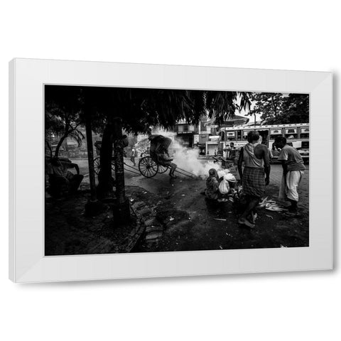 Streets Of Colcatta - India White Modern Wood Framed Art Print by Inazio Kuesta, Joxe