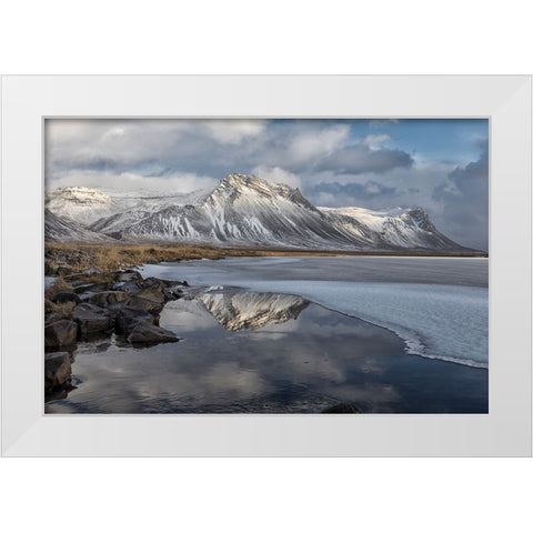 Reflection At Snabfellsnes Peninsula White Modern Wood Framed Art Print by Kort, Bragi