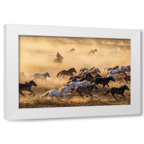 Horse Run White Modern Wood Framed Art Print by Wong, Adam