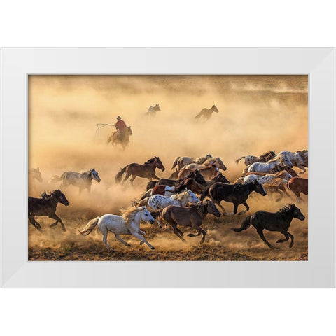 Horse Run White Modern Wood Framed Art Print by Wong, Adam
