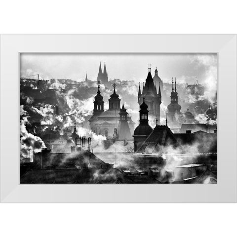 Prague Towers White Modern Wood Framed Art Print by Froyda, Martin