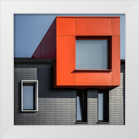 Orange Hideout White Modern Wood Framed Art Print by Vangindertael, Luc