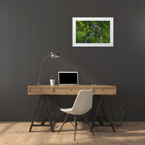 Indonesia - Rancabali Tea Aerial White Modern Wood Framed Art Print by Claude Castor, Jean
