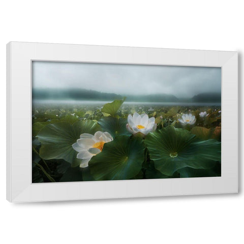 The Morning Rain White Modern Wood Framed Art Print by Shanyewuyu