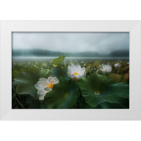 The Morning Rain White Modern Wood Framed Art Print by Shanyewuyu