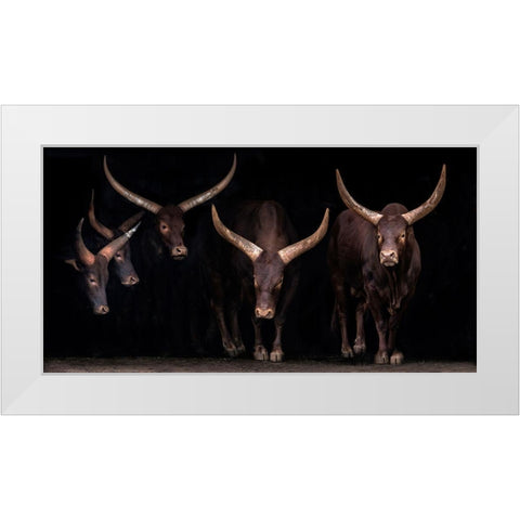 Watusi Family White Modern Wood Framed Art Print by Ortega, Xavier