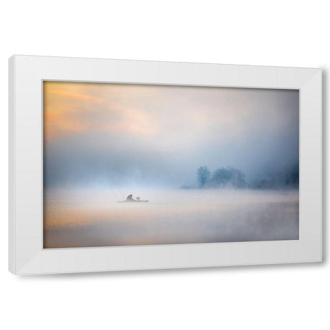 Foggy Lake White Modern Wood Framed Art Print by Cloud, Mountain