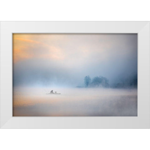 Foggy Lake White Modern Wood Framed Art Print by Cloud, Mountain