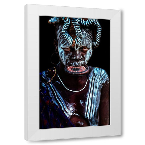 Mursi Woman White Modern Wood Framed Art Print by Damico, Giuseppe