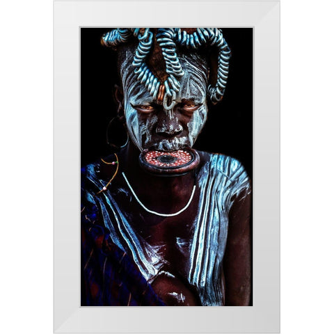 Mursi Woman White Modern Wood Framed Art Print by Damico, Giuseppe