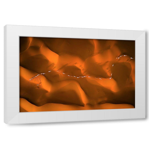 The Path Of Camels Across The Sands White Modern Wood Framed Art Print by Alnassar, Abdullah
