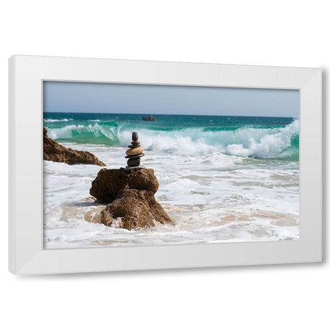 Stone Tower On The Beach White Modern Wood Framed Art Print by Palacios Prieto, Javier
