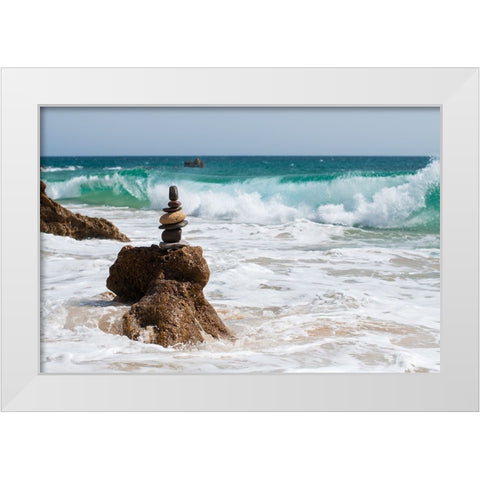 Stone Tower On The Beach White Modern Wood Framed Art Print by Palacios Prieto, Javier