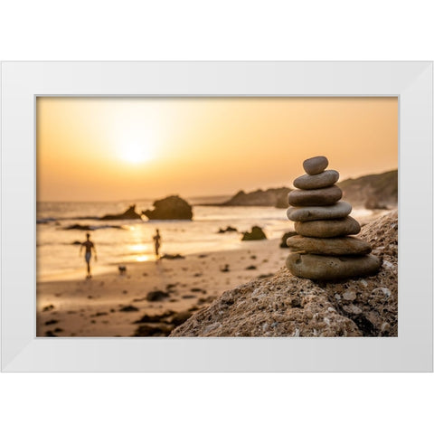 Stone Tower On The Beach White Modern Wood Framed Art Print by Palacios Prieto, Javier