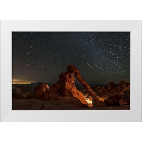 Geminid Meteor Shower Above The Elephant Rock White Modern Wood Framed Art Print by Zhu, Hua