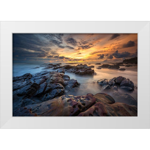 Rainbow Rocks White Modern Wood Framed Art Print by Song, Gunarto
