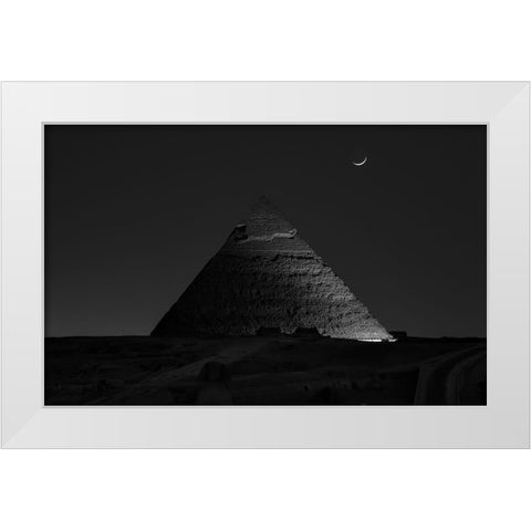 Pyramid At Night White Modern Wood Framed Art Print by Chen, Vincent