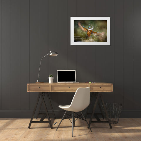 Kingfisher White Modern Wood Framed Art Print by Ghizzi Panizza, Alberto