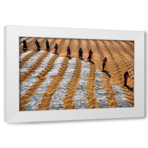 People At Work White Modern Wood Framed Art Print by Das, Avishek