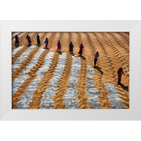 People At Work White Modern Wood Framed Art Print by Das, Avishek