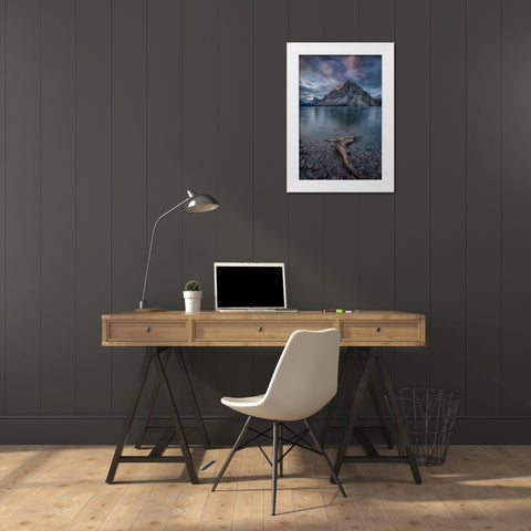 A Cloudy Day In Bow Lake White Modern Wood Framed Art Print by Zheng, Michael