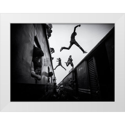 Train Jumpers White Modern Wood Framed Art Print by Rebro, Marcel