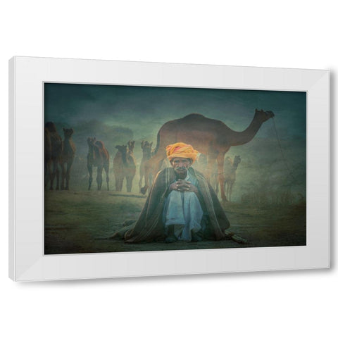 Old Rajasthani Man Iaap White Modern Wood Framed Art Print by Yosifov, Svetlin
