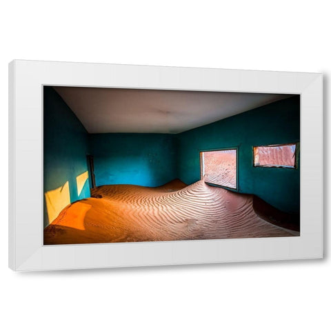 Leak Of Sand White Modern Wood Framed Art Print by Jamal, Khalid