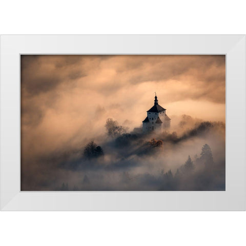 Castle In Fire White Modern Wood Framed Art Print by Kovacik, Peter