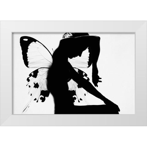 Butterfly Woman White Modern Wood Framed Art Print by Blom, Therese