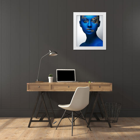 Blue Gold White Modern Wood Framed Art Print by Malikov, Alex