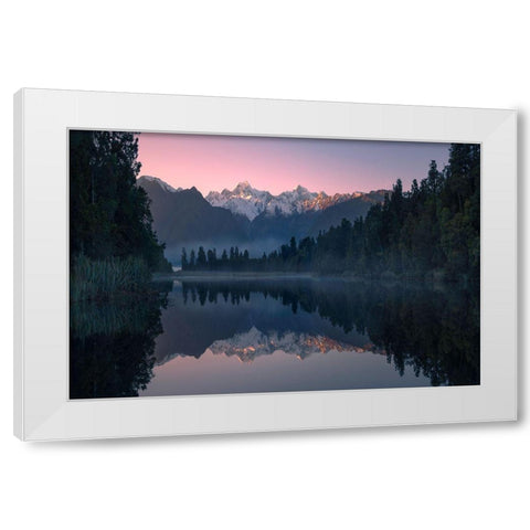 Lake Matheson White Modern Wood Framed Art Print by Zhu, Jingshu