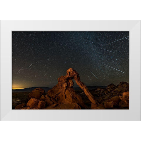 Geminid Meteor Shower Above The Elephant Rock White Modern Wood Framed Art Print by Zhu, Hua