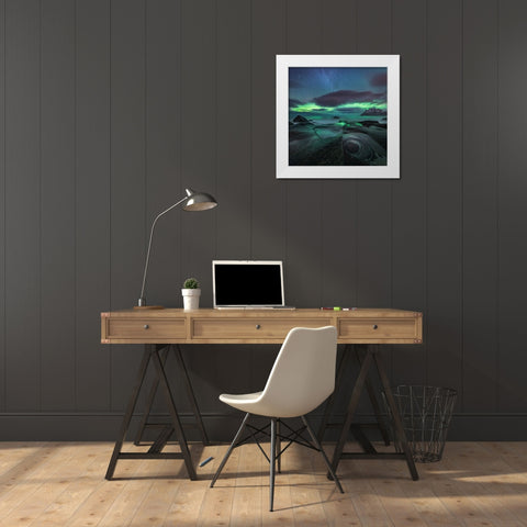 Chasing The Green Lady White Modern Wood Framed Art Print by R. Nebelski, Rafal