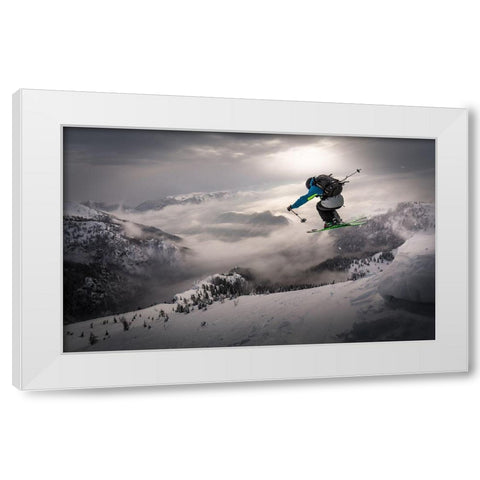 Backcountry Skiing White Modern Wood Framed Art Print by Bertoncelj, Sandi