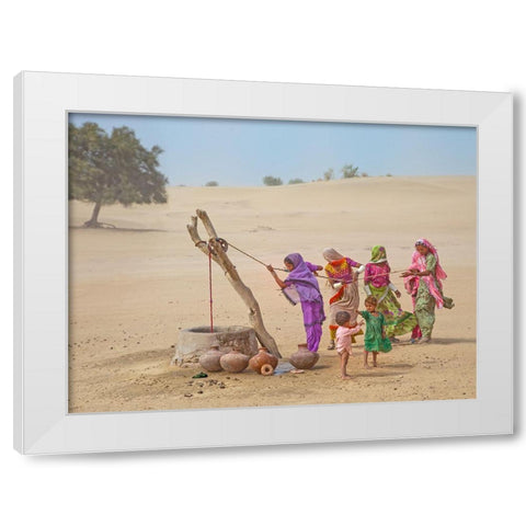 Water Pullers White Modern Wood Framed Art Print by Nayyer Reza, Sayyed
