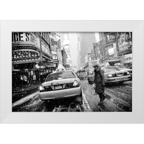 New York In Blizzard White Modern Wood Framed Art Print by Froyda, Martin