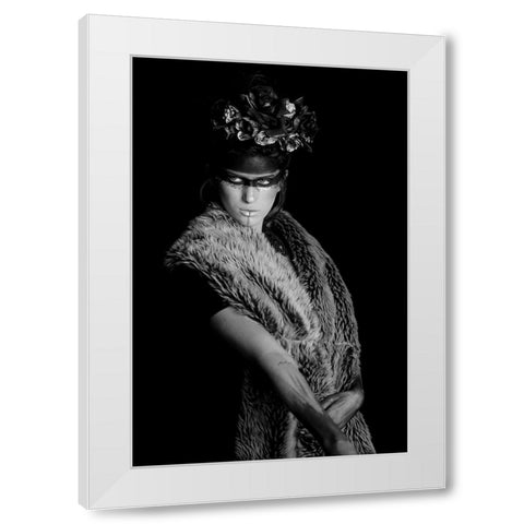 Portrait In Black And White White Modern Wood Framed Art Print by Khrbawe, Ayman